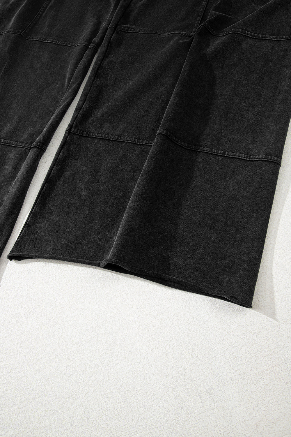 Smoke Gray Mineral Wash Exposed Seam Drawstring Elastic Waistband Wide Leg Cargo Pants