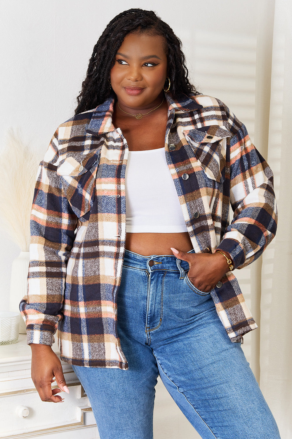 Double Take Plaid Jacket