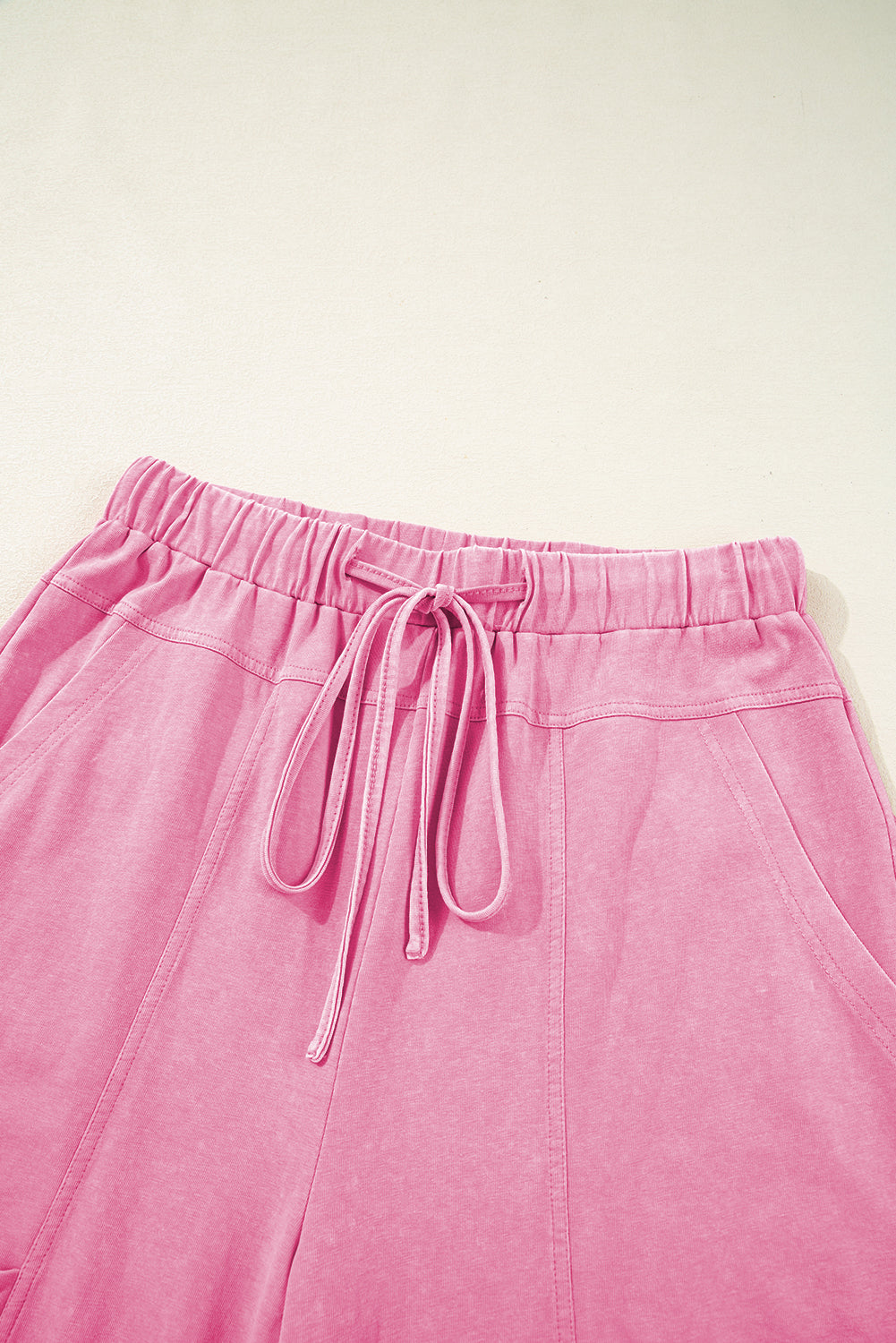 Smoke Gray Mineral Wash Exposed Seam Drawstring Elastic Waistband Wide Leg Cargo Pants