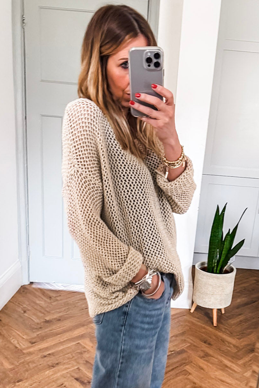 Crochet Hollow-out Knit Sweater