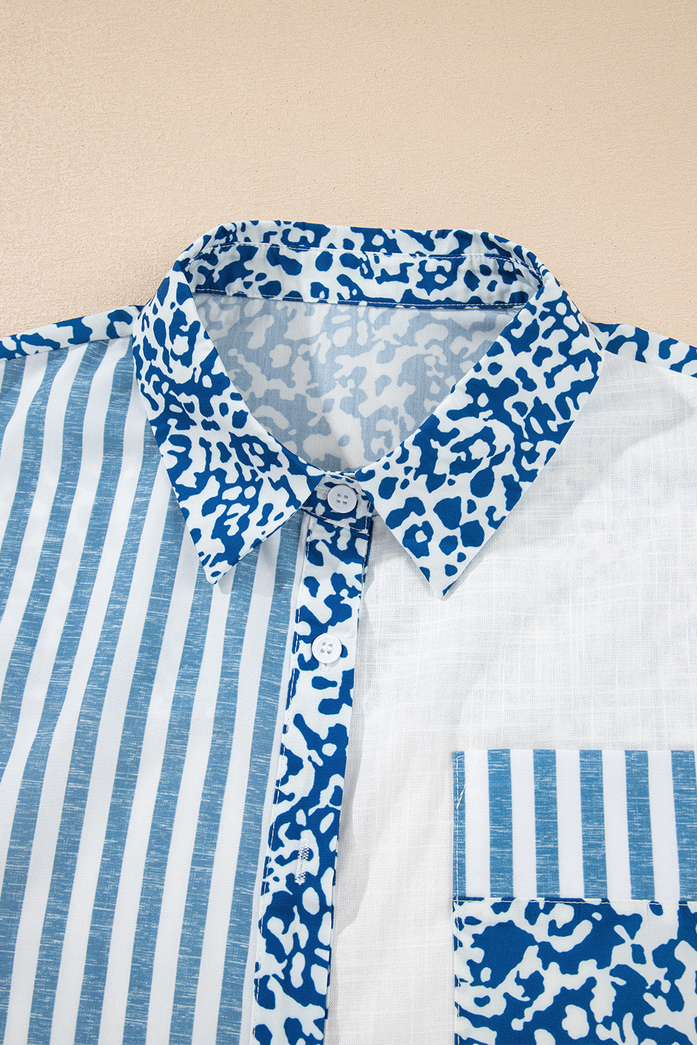 Khaki Leopard Striped Patchwork Button-up Shirt