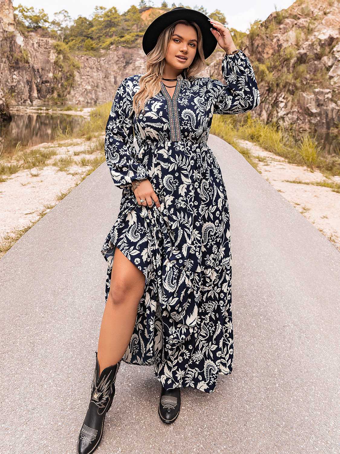 Long Sleeve Maxi Dress, Plus Size