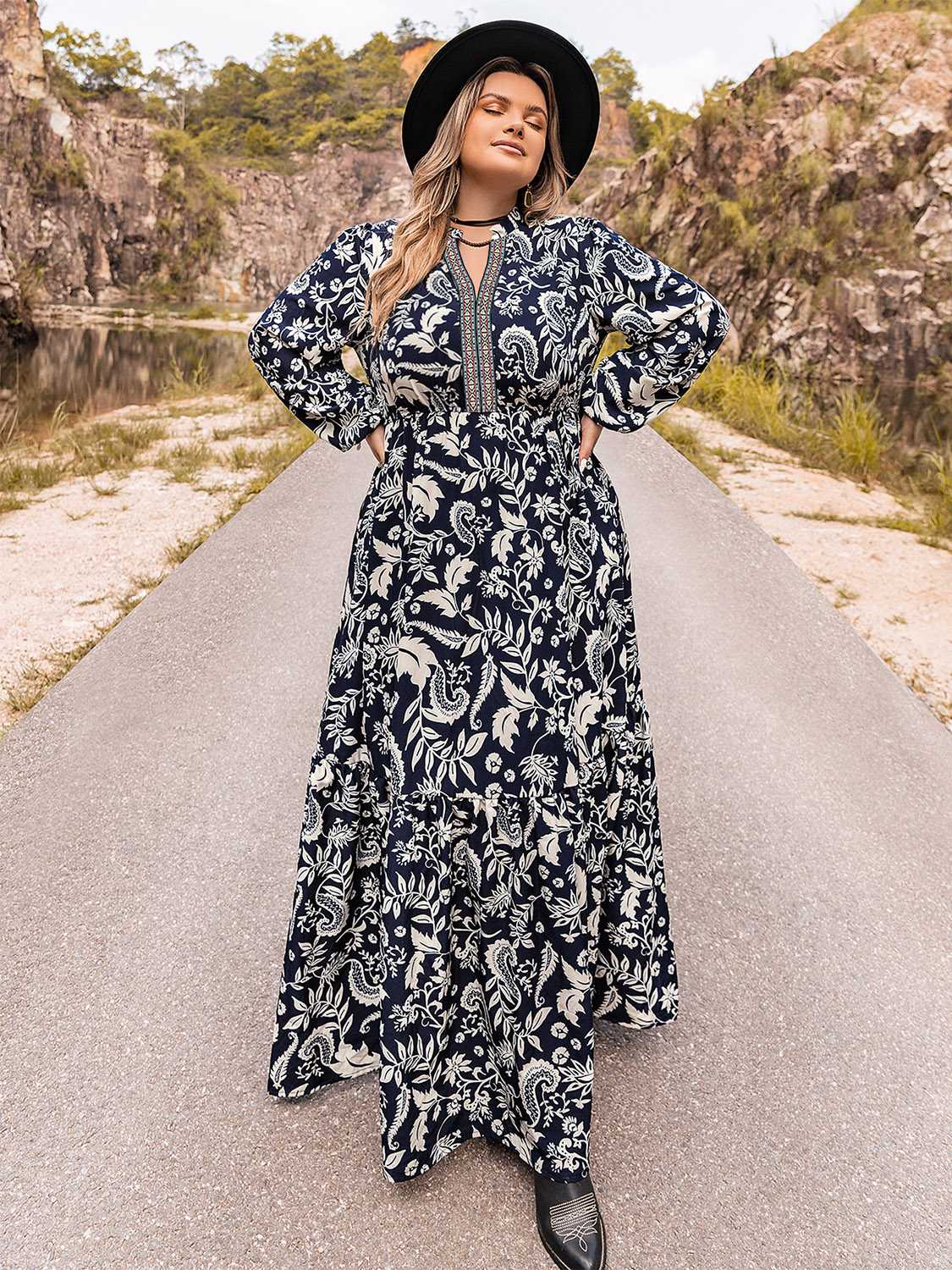 Long Sleeve Maxi Dress, Plus Size