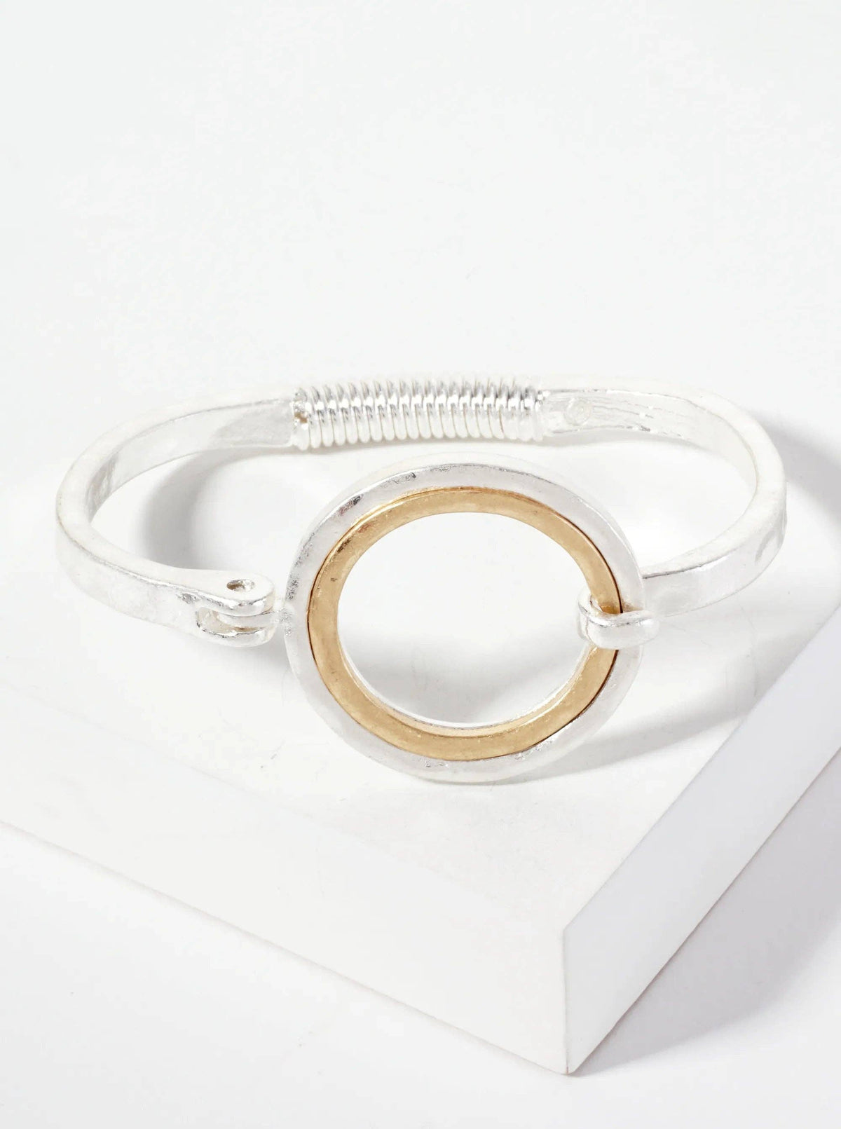 Hammered Dual-Tone Circle Hinge Bracelet