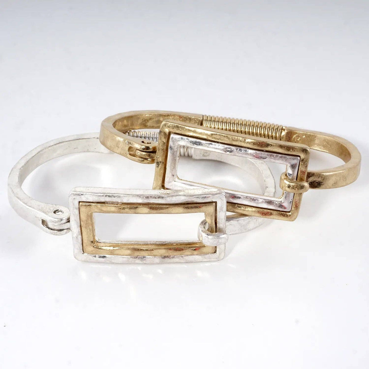 Hammered Dual-Tone Rectangular Hinge Bracelet