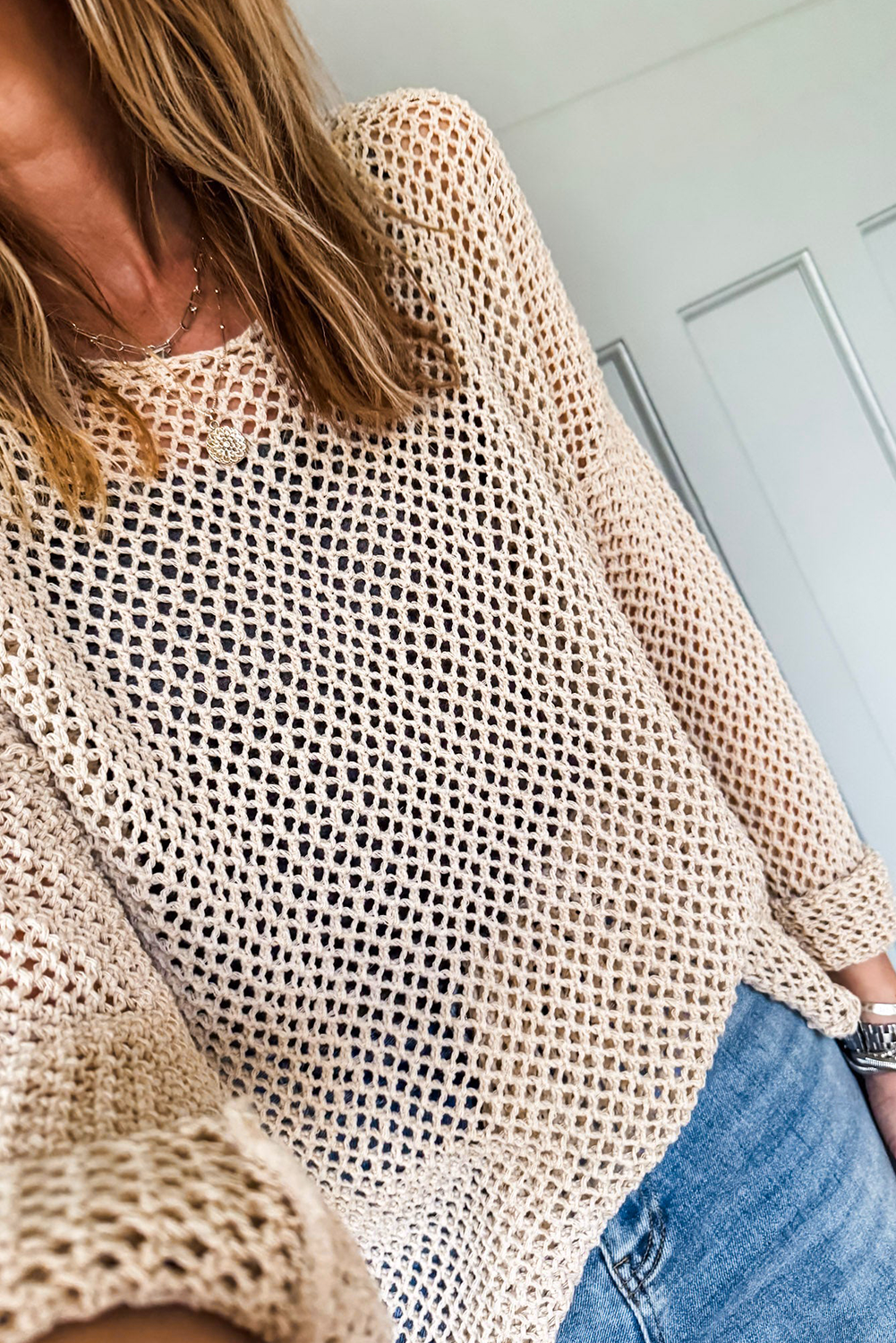 Crochet Hollow-out Knit Sweater