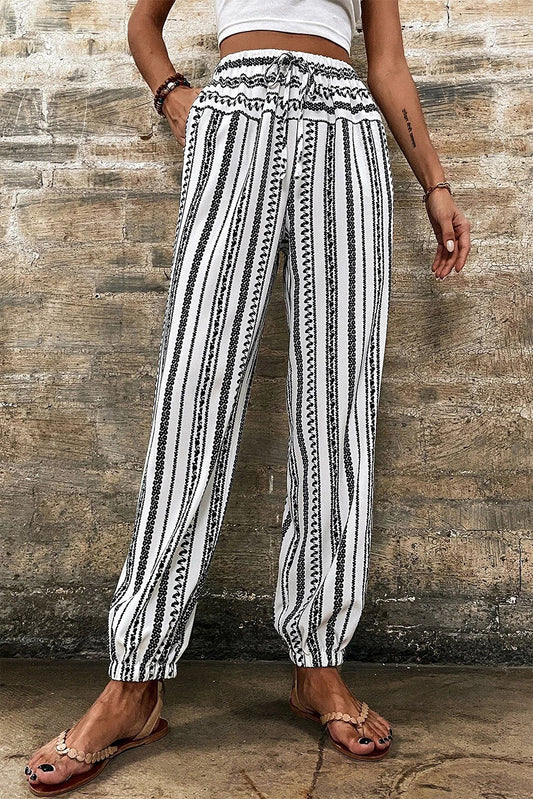 Black Stripe Geometric Print Pants