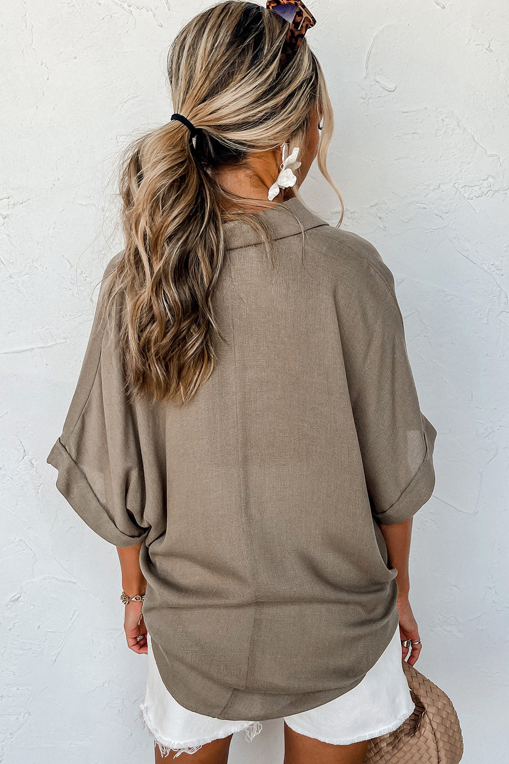 Taupe Collared Dolman Sleeve Blouse